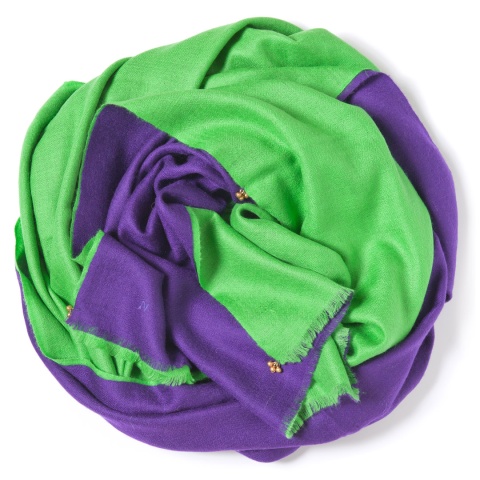 Dark purple and bright green Pashmina sawn together 
